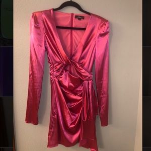 Hot pink long sleeve cocktail dress